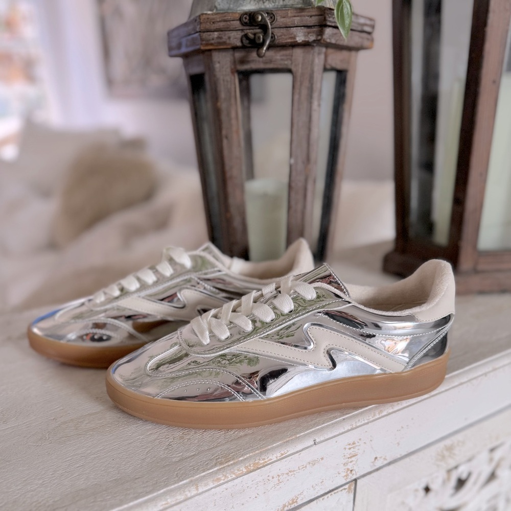 Madden Girl Metallic Silver and Gum-Soled Sneakers - Picture 3 of 8